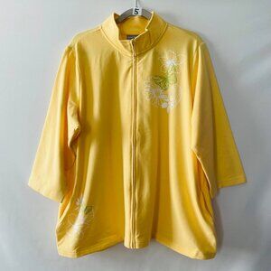 Sport Savvy Womens Yellow Floral French Terry Stand Collar Full Zip Jacket Sz 2X